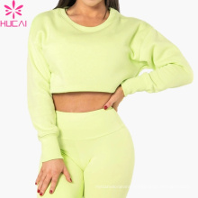 Ladies Sportswear Long Sleeve Round Neck Casual Crop Tops